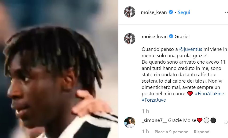 Kean saluta la Juve