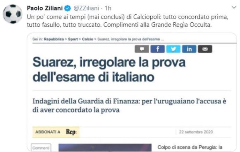 Paolo Ziliani tweet Suarez