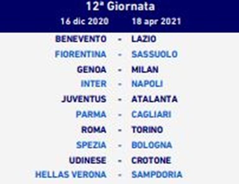 Calendario Serie A, il campionato 2020/21 giornata per giornata
