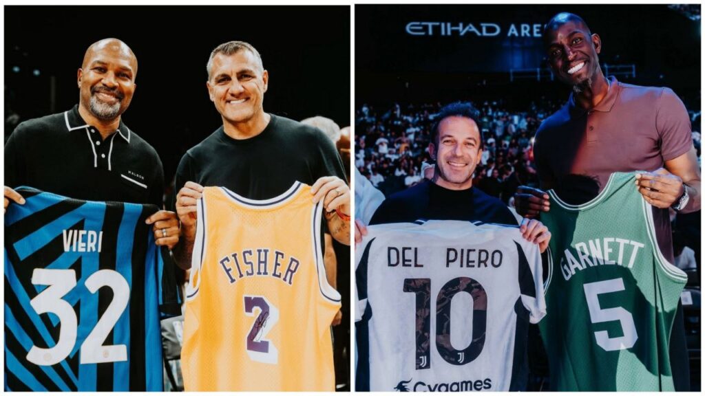 Vieri e Del Piero scambiano la maglia con Fisher e Garnett